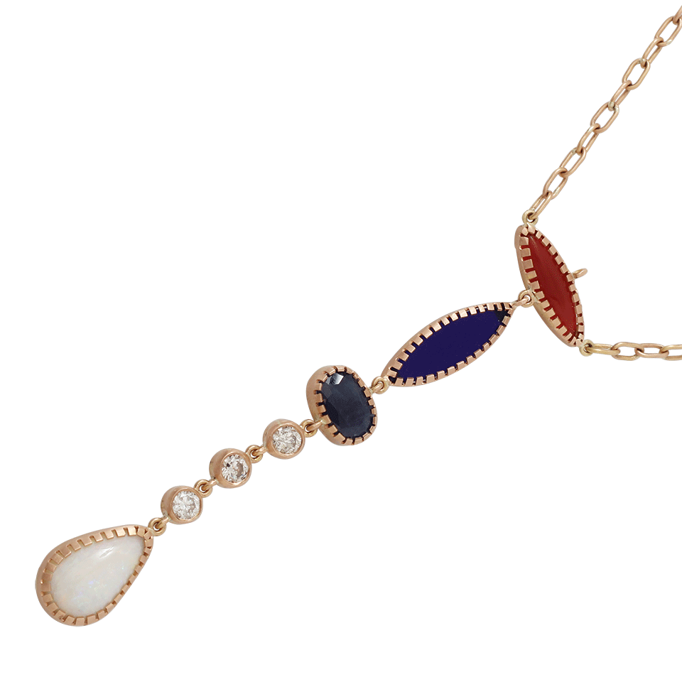 BOAZ KASHI-Carnelian And Opal Drop Necklace-ROSE GOLD