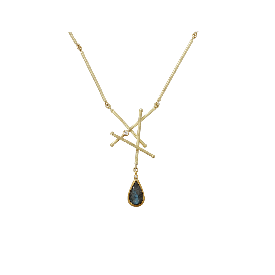 BOAZ KASHI-Labradorite Drop Criss Cross Necklace-YELLOW GOLD