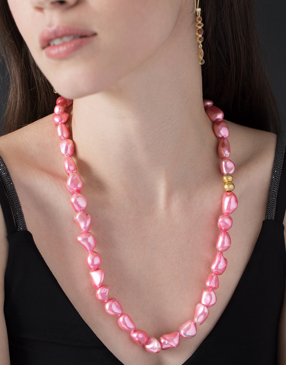 BOAZ KASHI-Pink Pearl Necklace-YELLOW GOLD