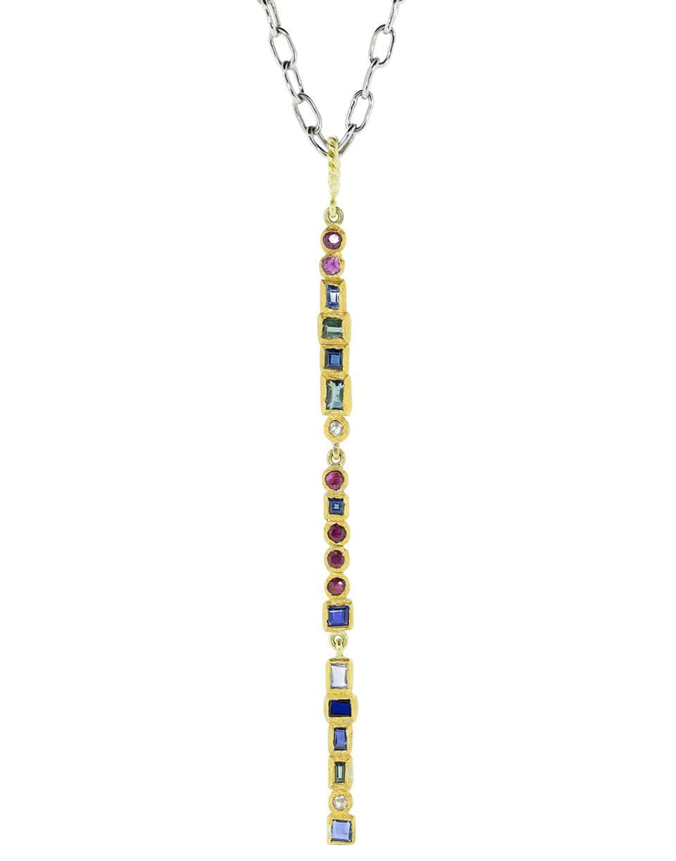 BOAZ KASHI-Tourmaline, Sapphire, and Diamond Chain Necklace-YELLOW GOLD