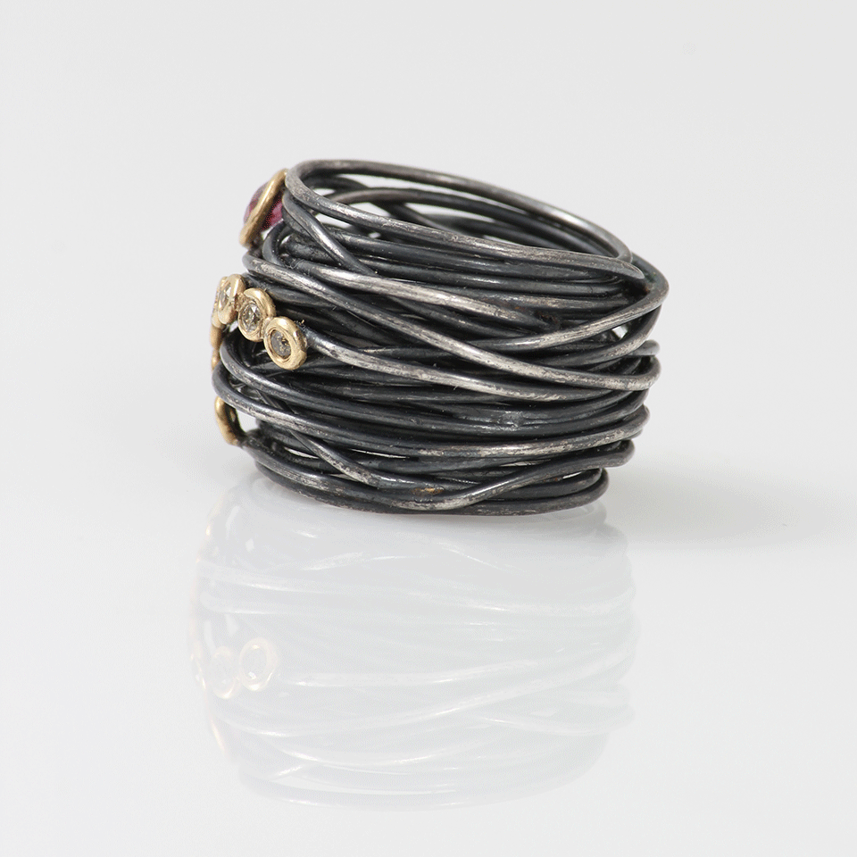 BOAZ KASHI-Tourmaline Wire Wrap Ring-SILVER