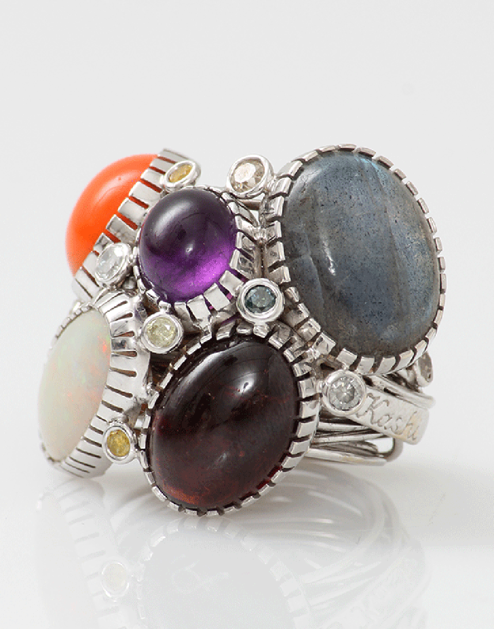 BOAZ KASHI-Opal And Moonstone Wire Wrap Ring-WHITE GOLD