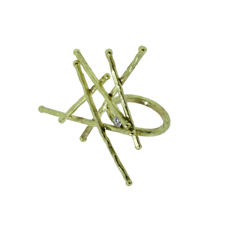 BOAZ KASHI-Criss Cross Stick Ring-YELLOW GOLD