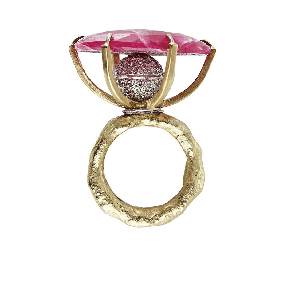 BOAZ KASHI-Rotating Sliced Ruby And Diamond Ring-YELLOW GOLD