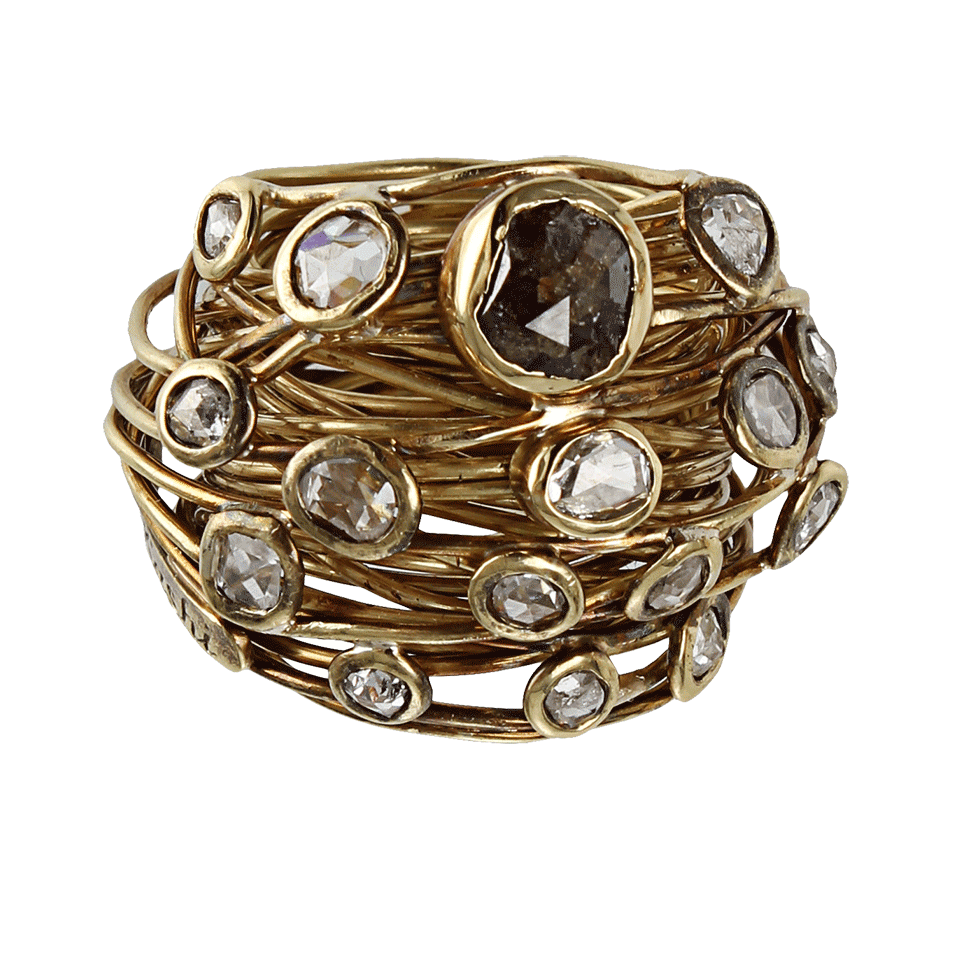 BOAZ KASHI-Wire Fantasy Ring With Diamonds-YELLOW GOLD