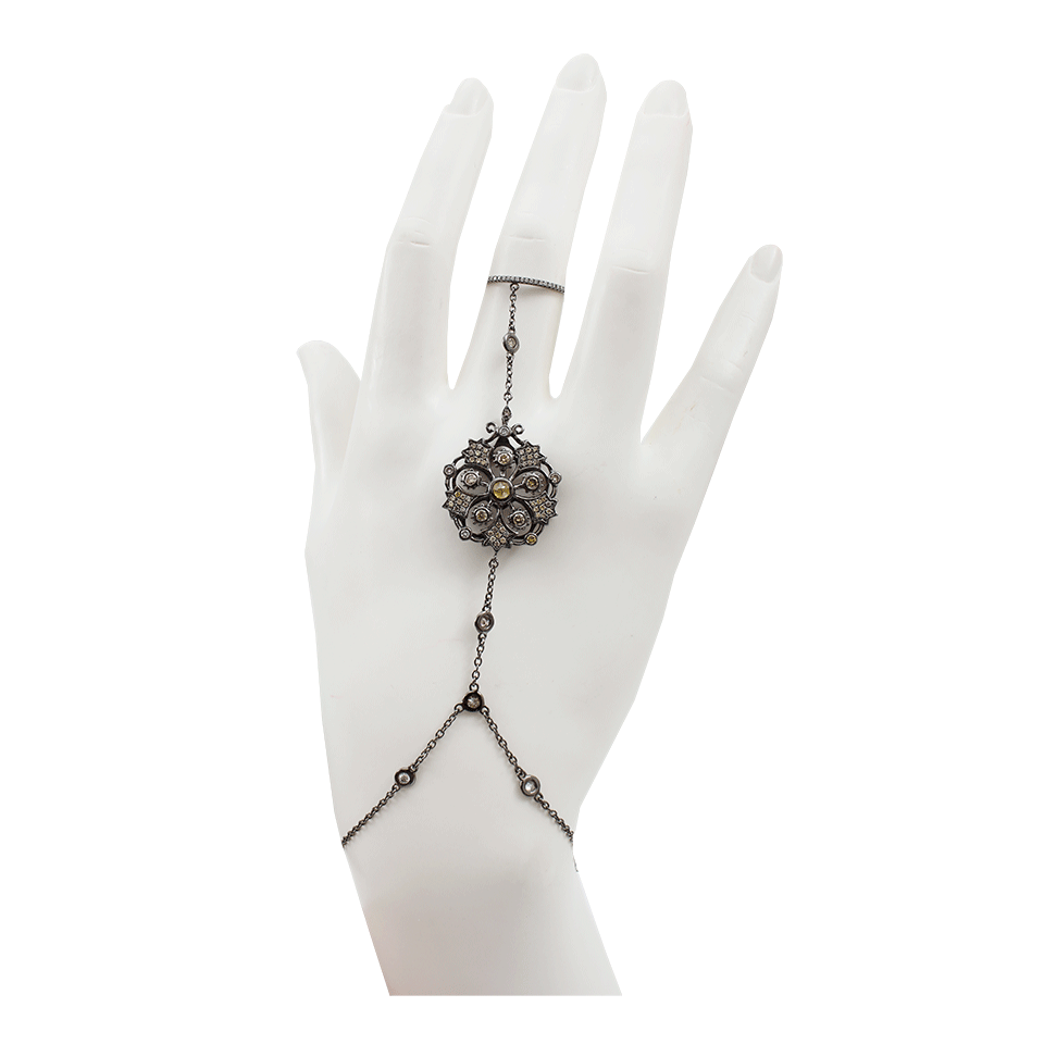 BOCHIC-Isadora White Sapphire Hand Bracelet-WHITE GOLD