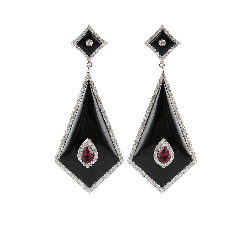 BOCHIC-Black Resin, Ruby, and Diamond Earrings-WHT GOLD