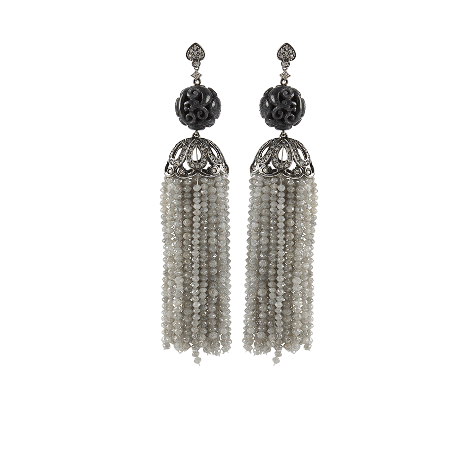 BOCHIC-Diamond Tassel and Jade Earrings-WHT GOLD