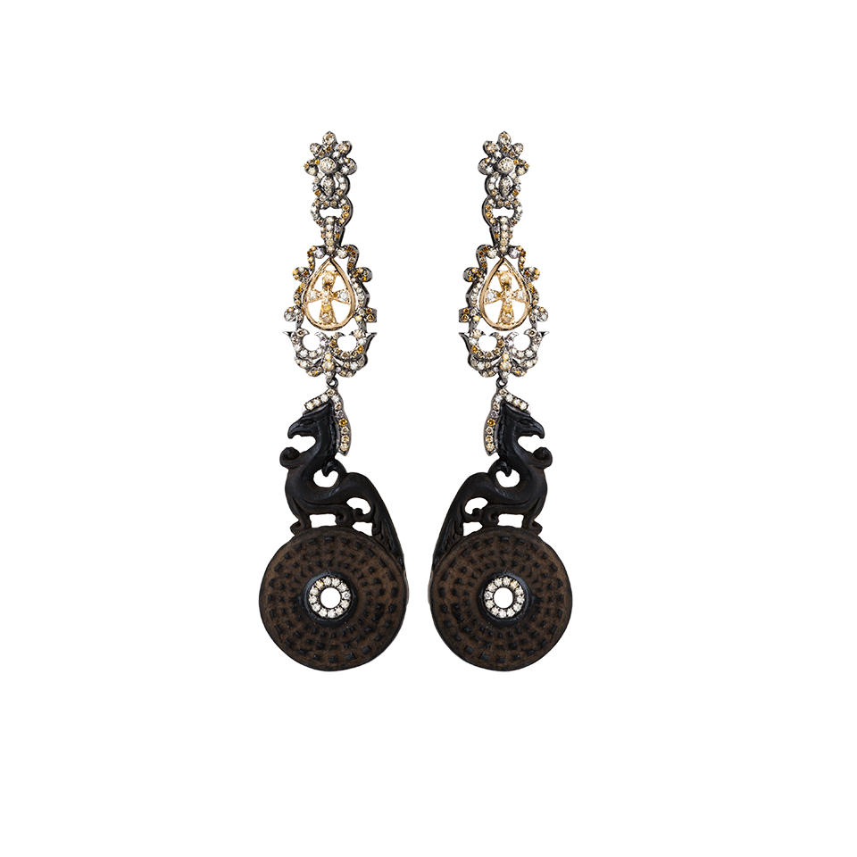 BOCHIC-Carved Jet Earrings-WHITE GOLD