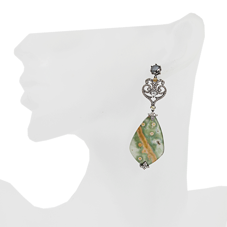 BOCHIC-Green Orbicular Quartz Mother of Pearl Earrings-WHITE GOLD
