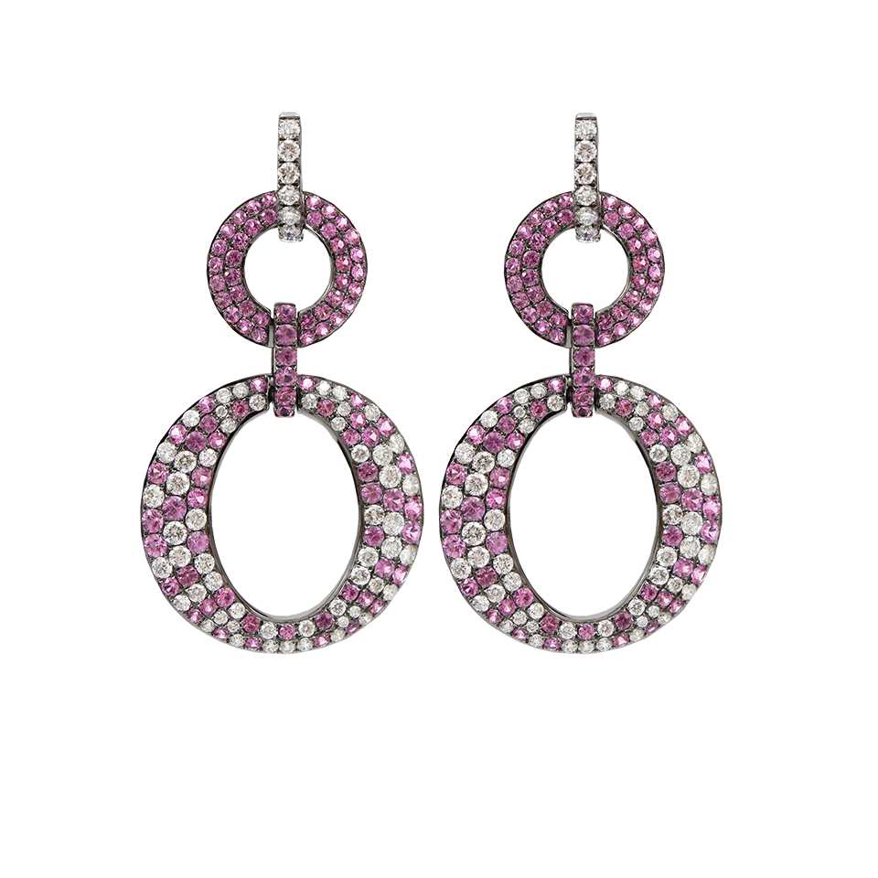BOCHIC-Pink Sapphire Double "O" Drop Earrings-WHITE GOLD