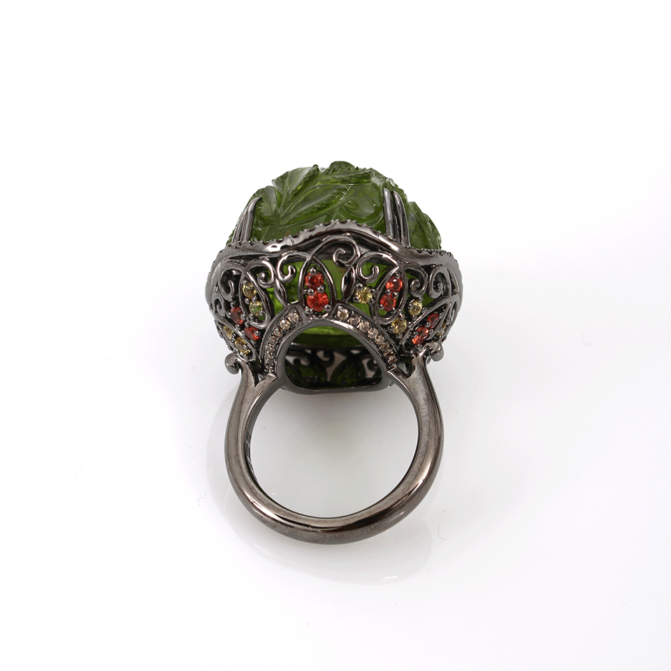 BOCHIC-Carved Peridot Ring-BLACK GOLD