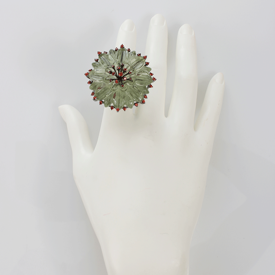 BOCHIC-Green Amethyst Kiwi Flower Ring-WHITE GOLD
