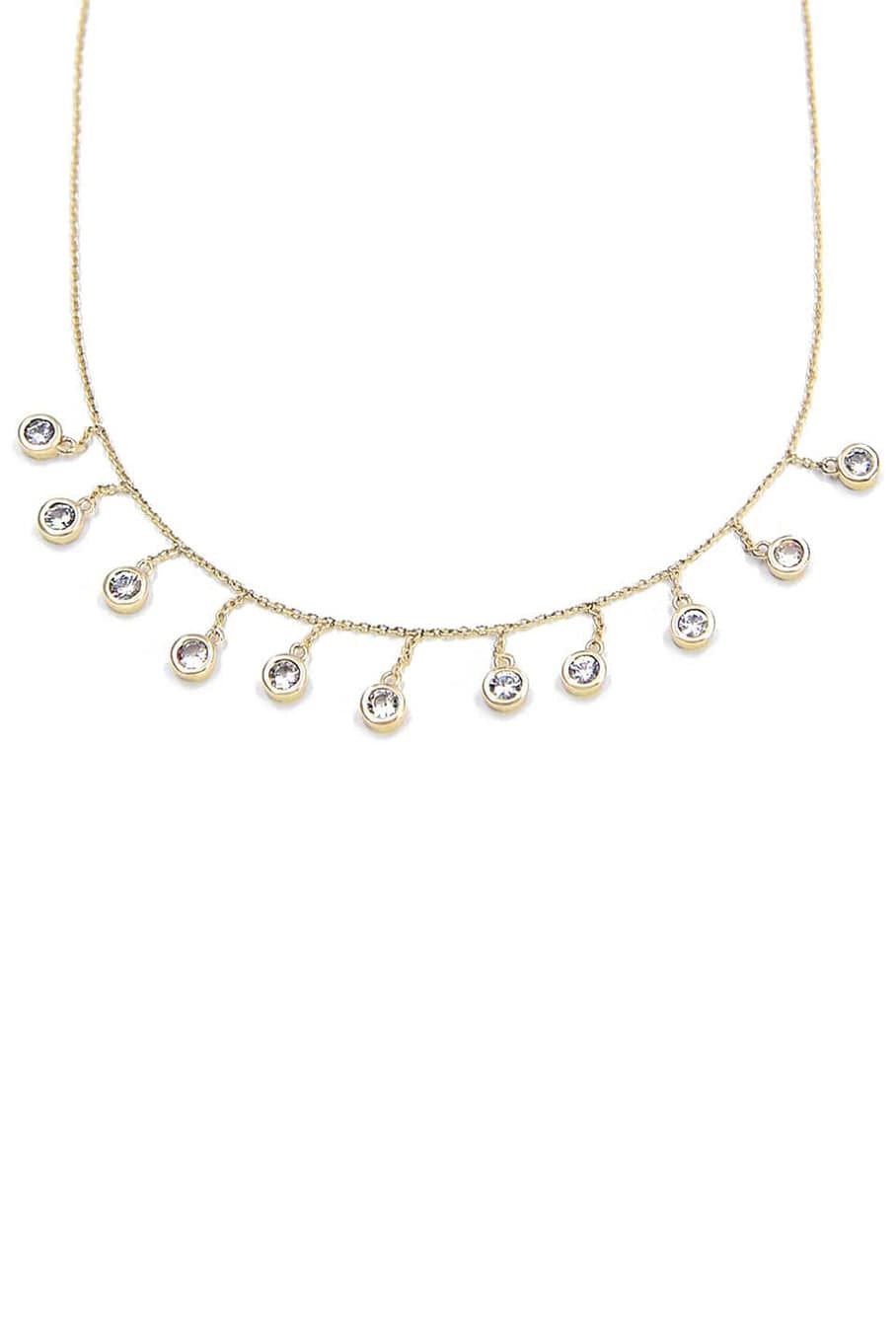 BONDEYE JEWELRY-Droplet White Sapphire Necklace-YELLOW GOLD