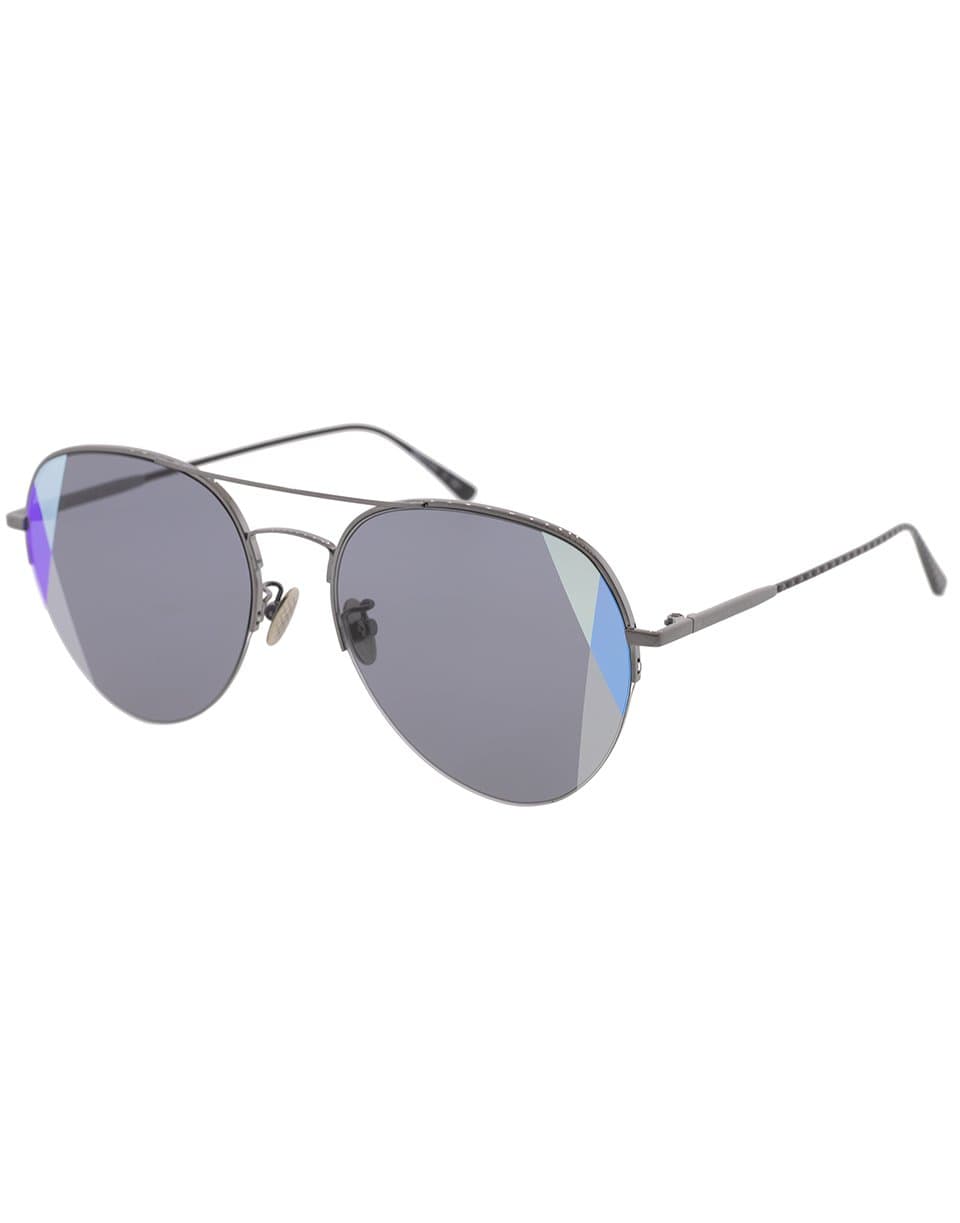 BOTTEGA VENETA-Black and Grey Semi-Rimless Aviator Sunglasses-BLK/GRY