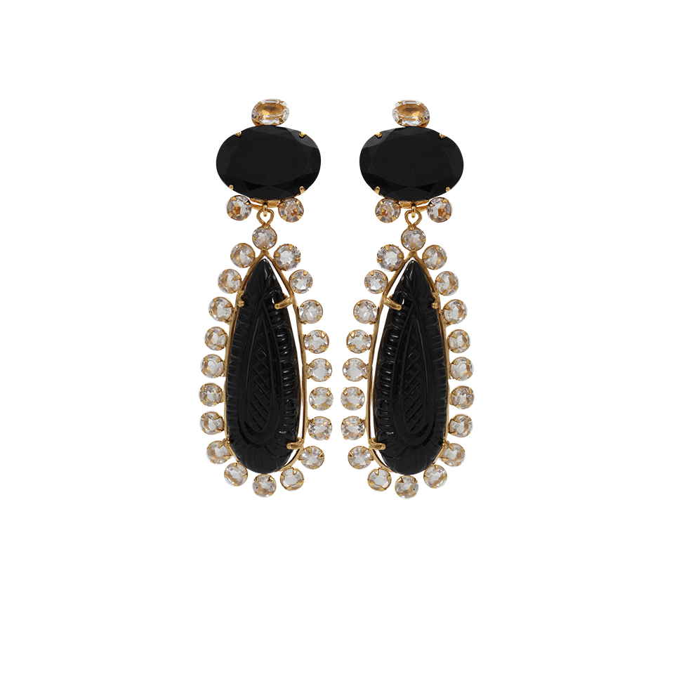 BOUNKIT JEWELRY-Carved Crystal Drop Clip Earrings-BLK/CLR