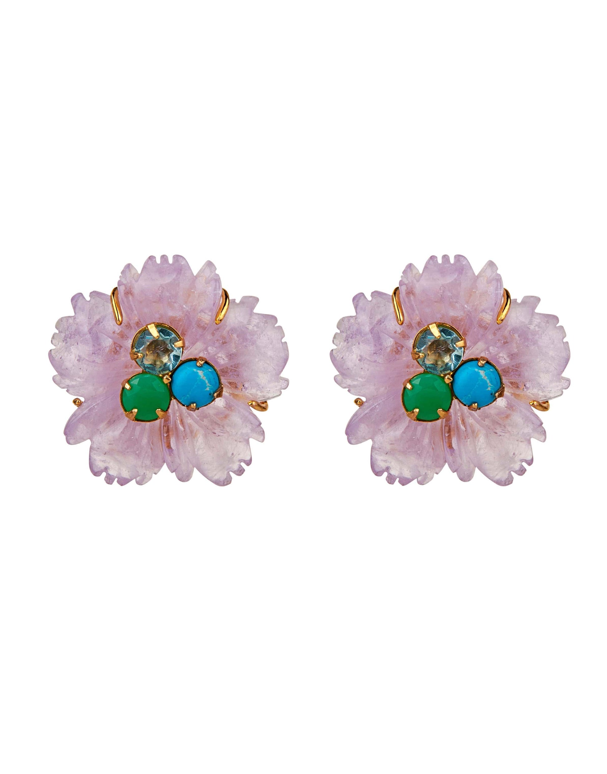 BOUNKIT JEWELRY-Turquoise, Chrysoprase, Blue Topaz & Amethyst Flower Earrings-BLUE