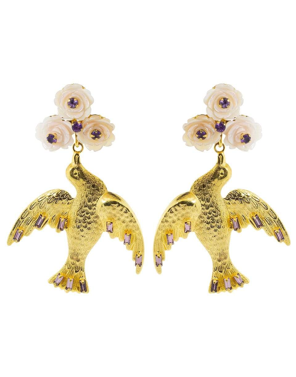 BOUNKIT JEWELRY-Carved Mother of Pearl Gold Bird Earrings-GOLD