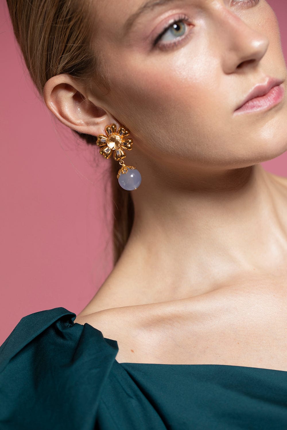 BOUNKIT JEWELRY-Chalcedony Flower Earrings-GOLD