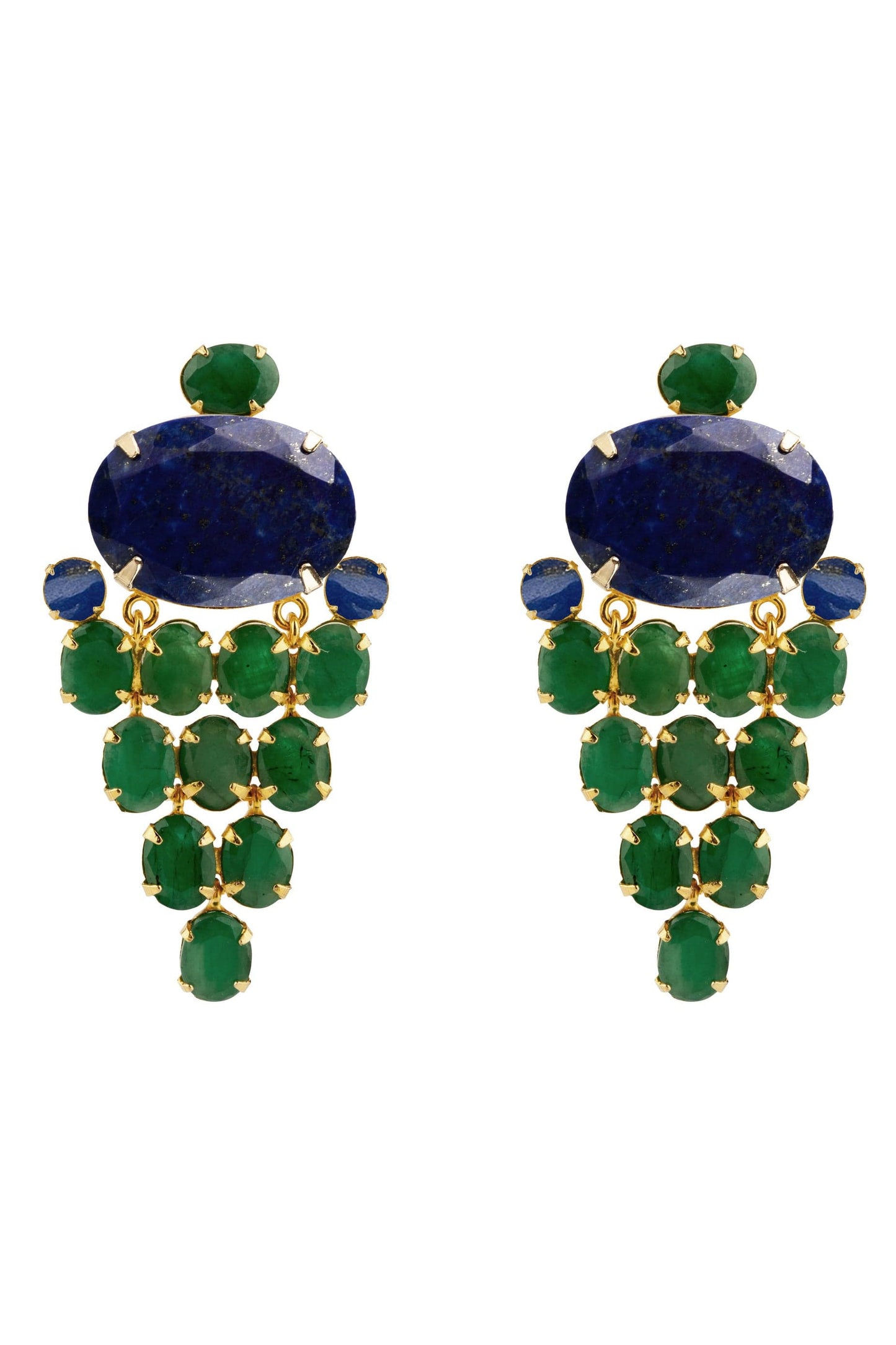 BOUNKIT JEWELRY-Emerald and Lapis Earrings-GOLD