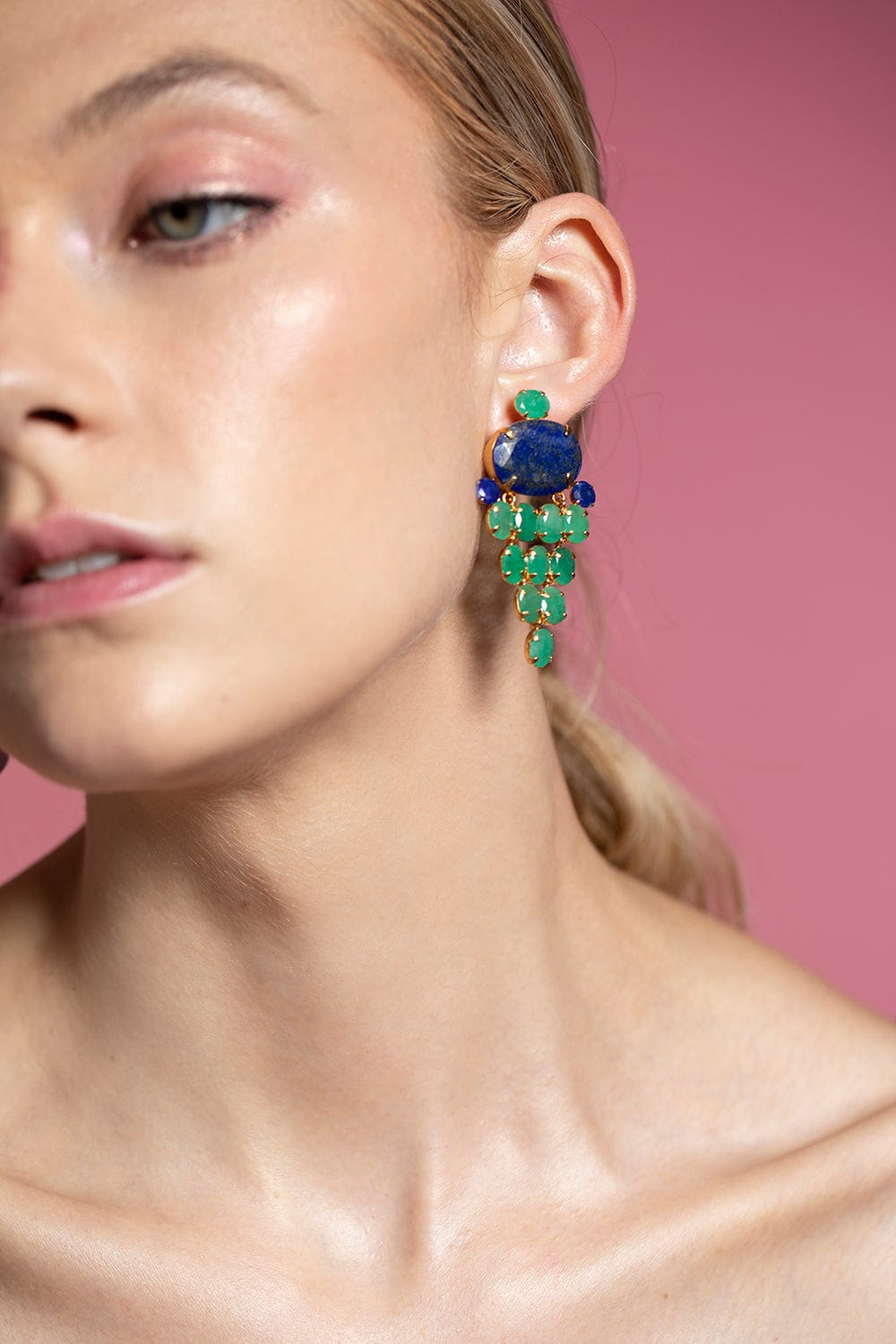 BOUNKIT JEWELRY-Emerald and Lapis Earrings-GOLD
