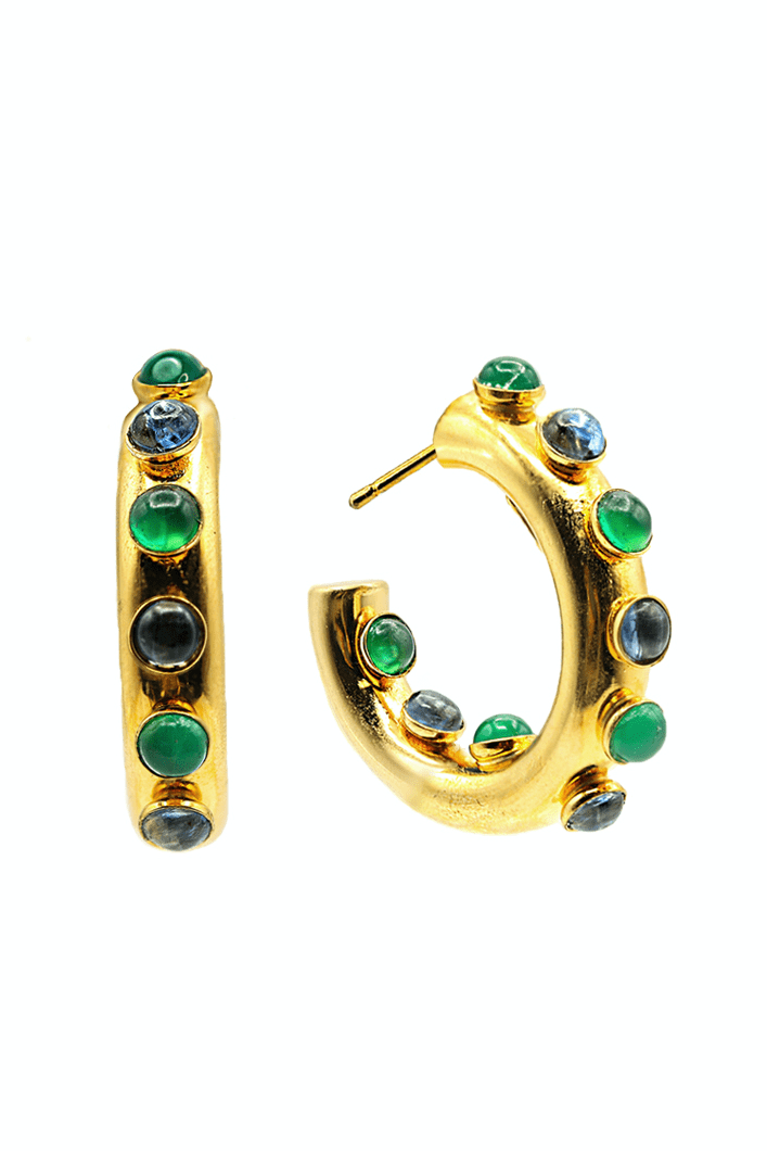 BOUNKIT JEWELRY-Green Onyx and Lapis Hoops-GOLD