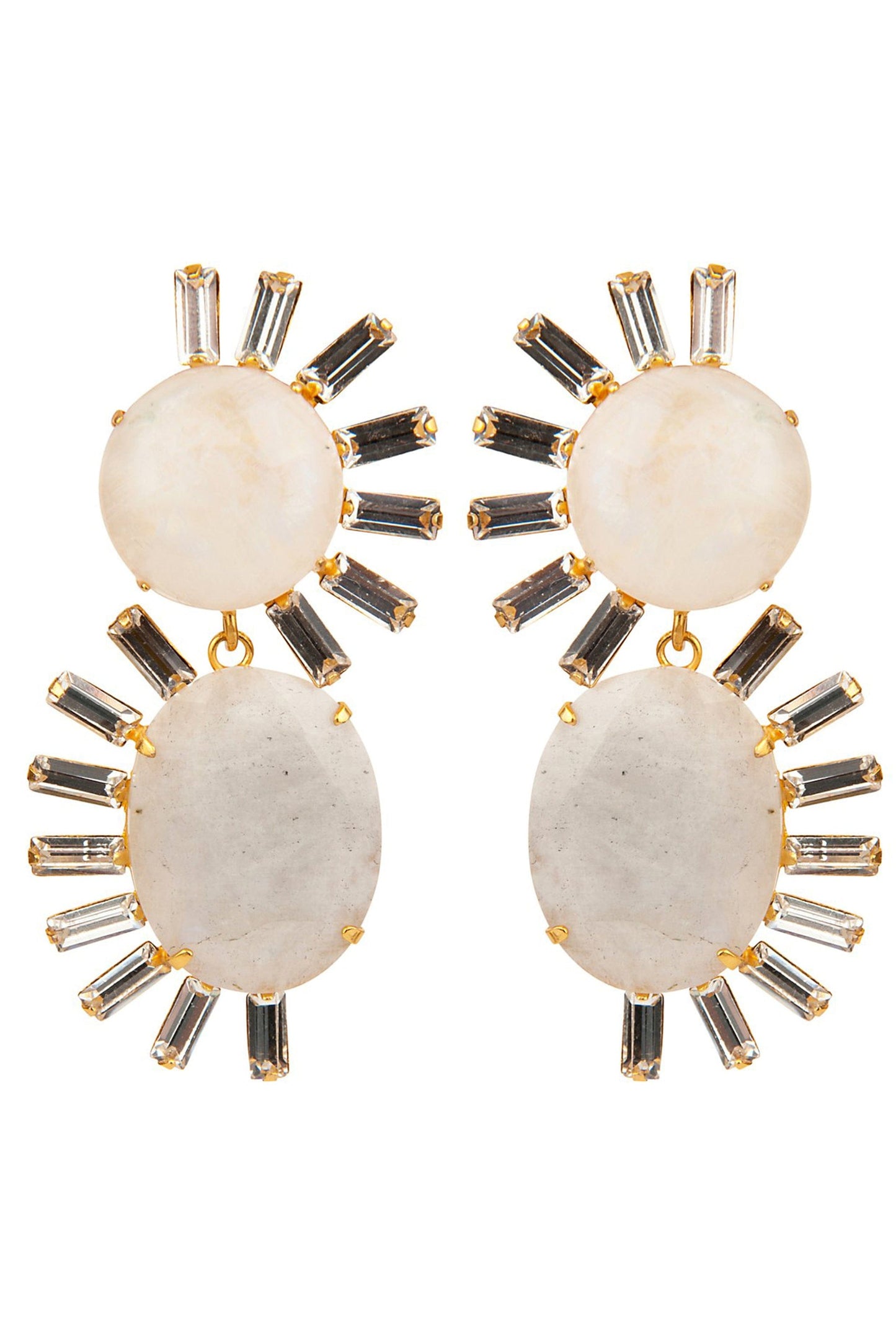 BOUNKIT JEWELRY-Moonstone and CZ Wave Earrings-GOLD