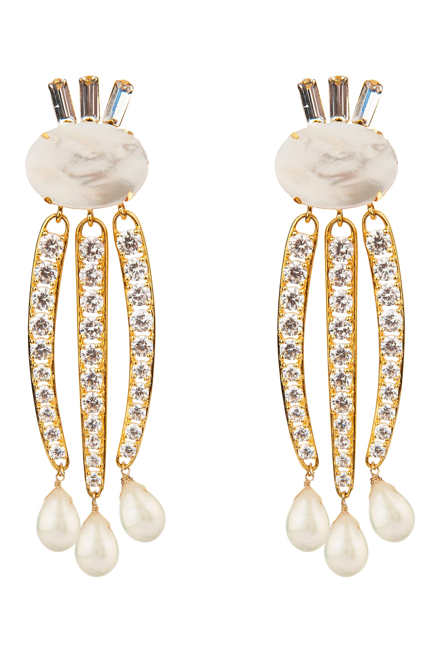 BOUNKIT JEWELRY-Mother of Pearl and CZ Tassel Earrings-GOLD