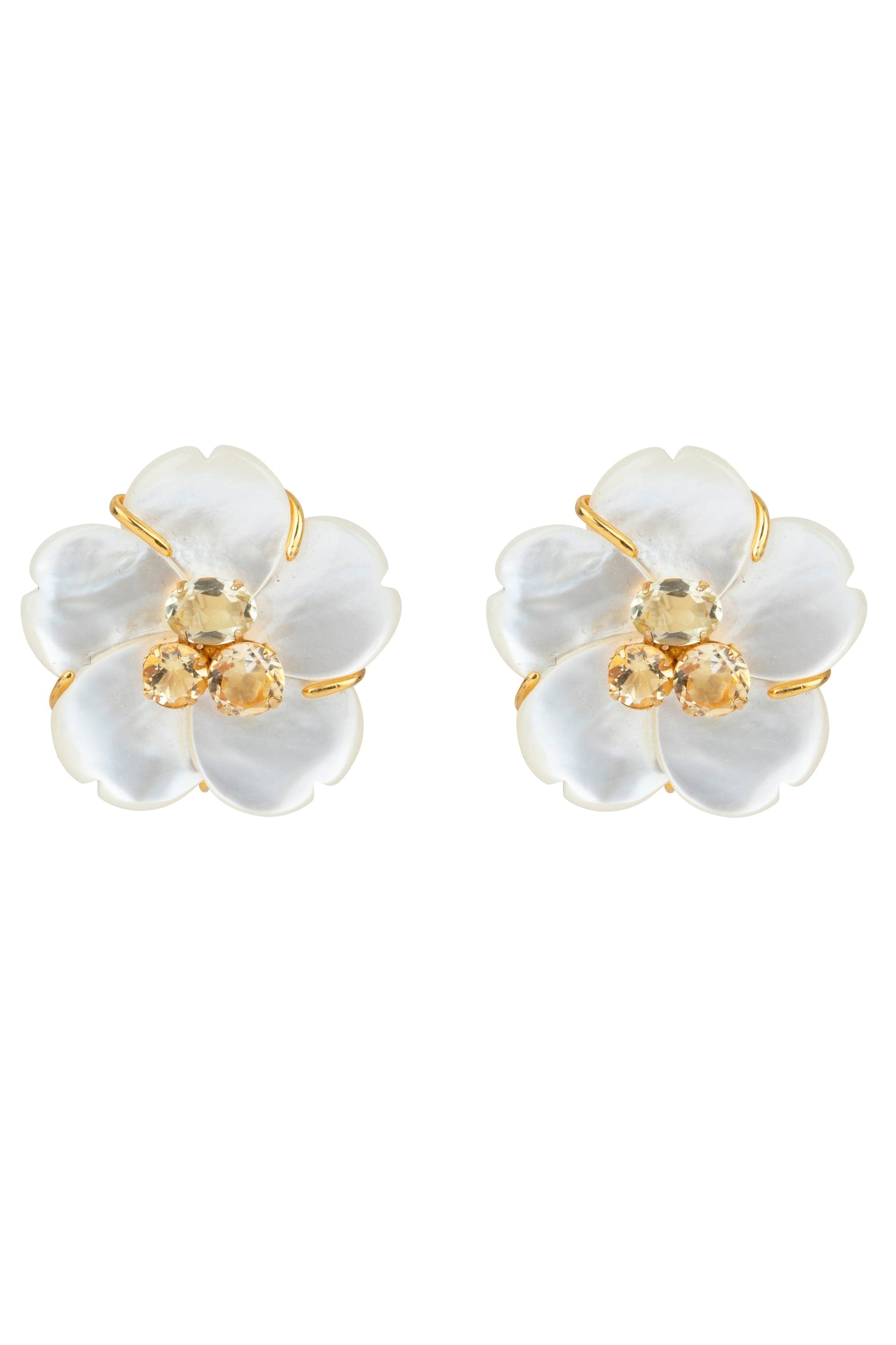BOUNKIT JEWELRY-Mother of Pearl Flower Clip Studs-GOLD