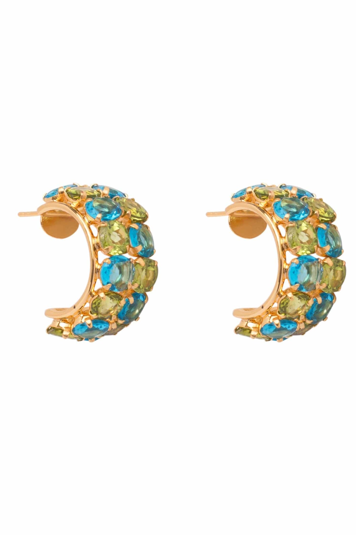 BOUNKIT JEWELRY-Peridot and Swiss Blue Quartz Hoop Earrings-GOLD
