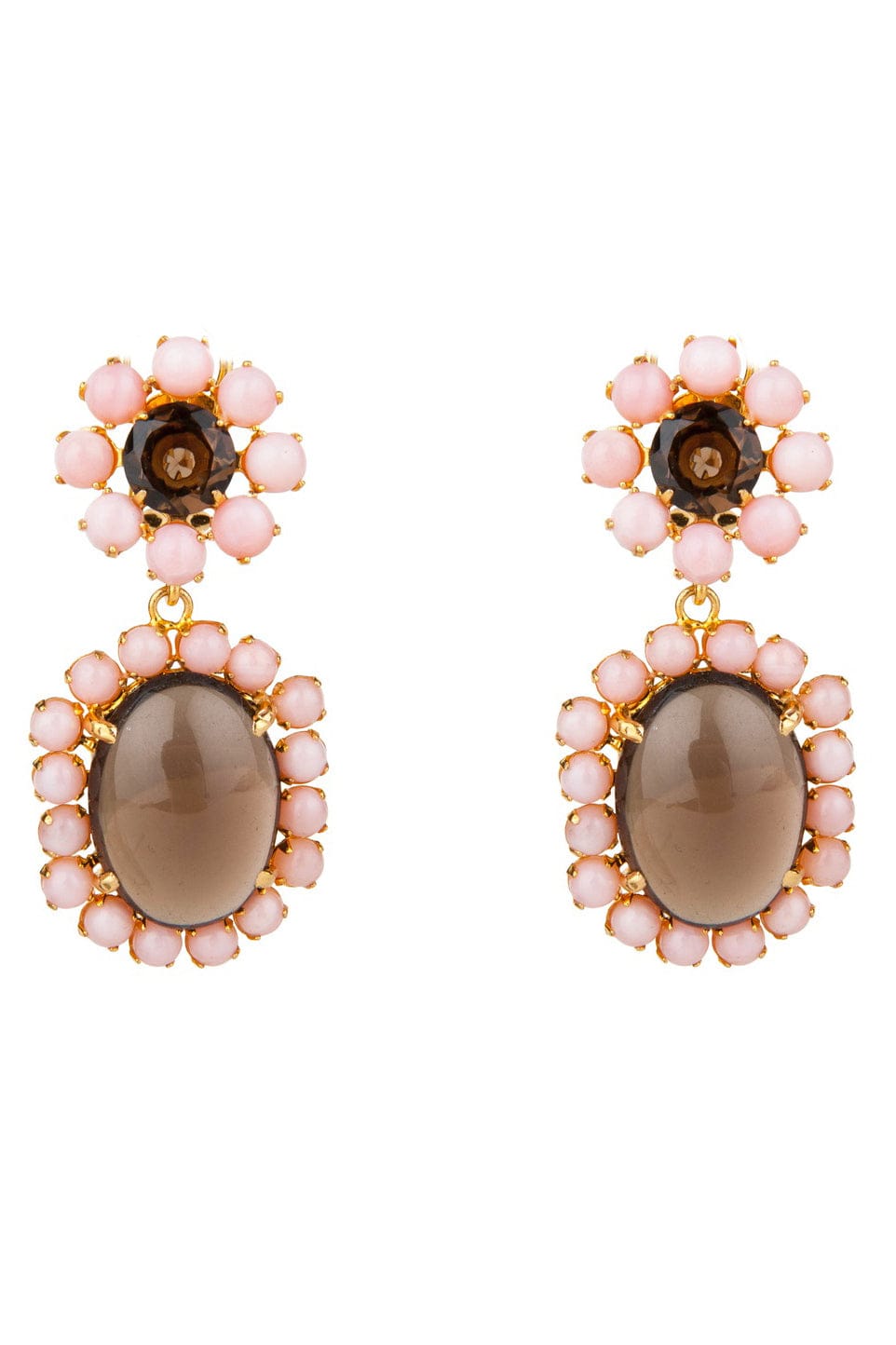 BOUNKIT JEWELRY-Pink Opal and Smoky Quartz Earrings-GOLD
