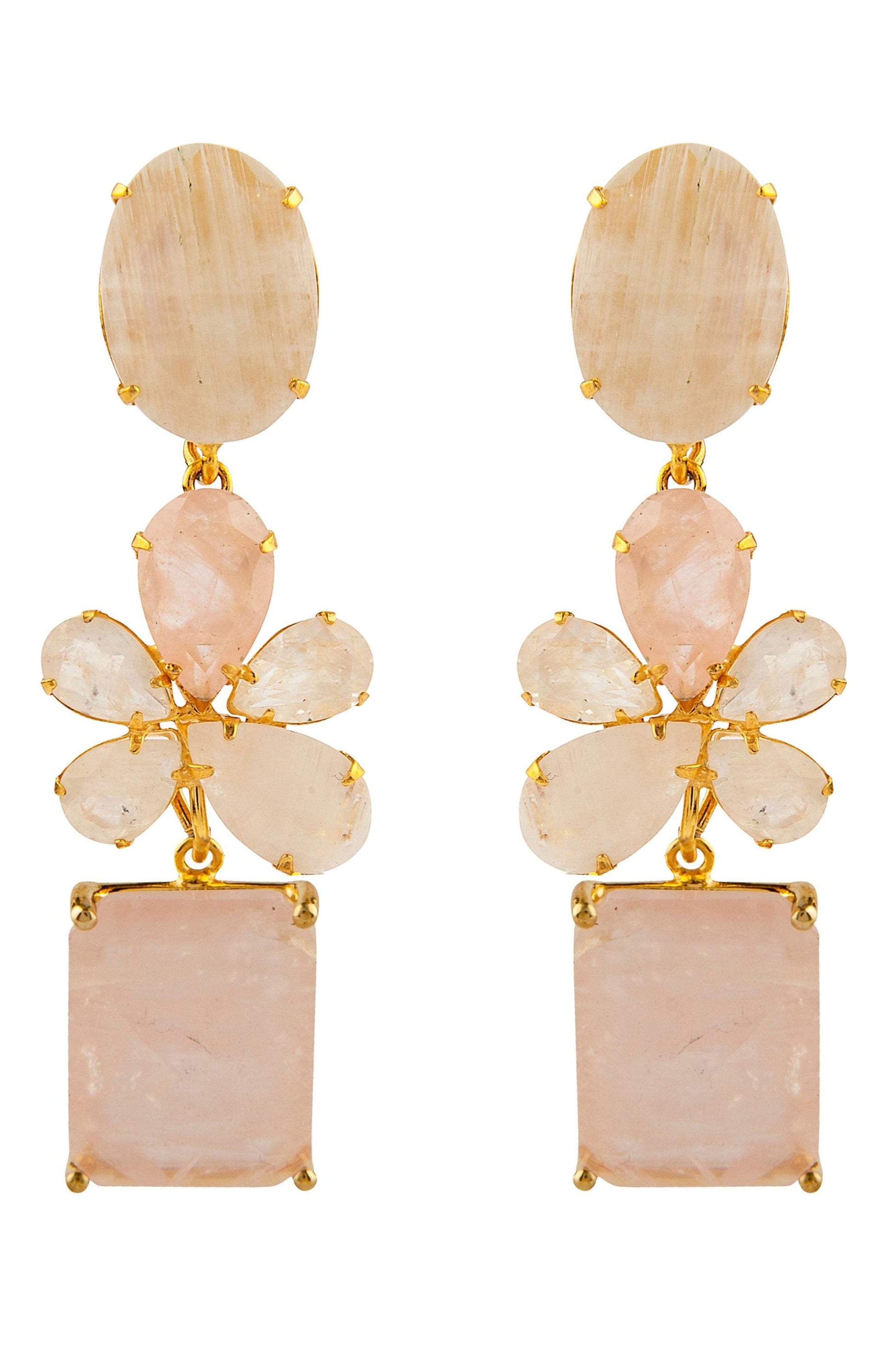 BOUNKIT JEWELRY-Rose Quartz and Moonstone Earrings-GOLD