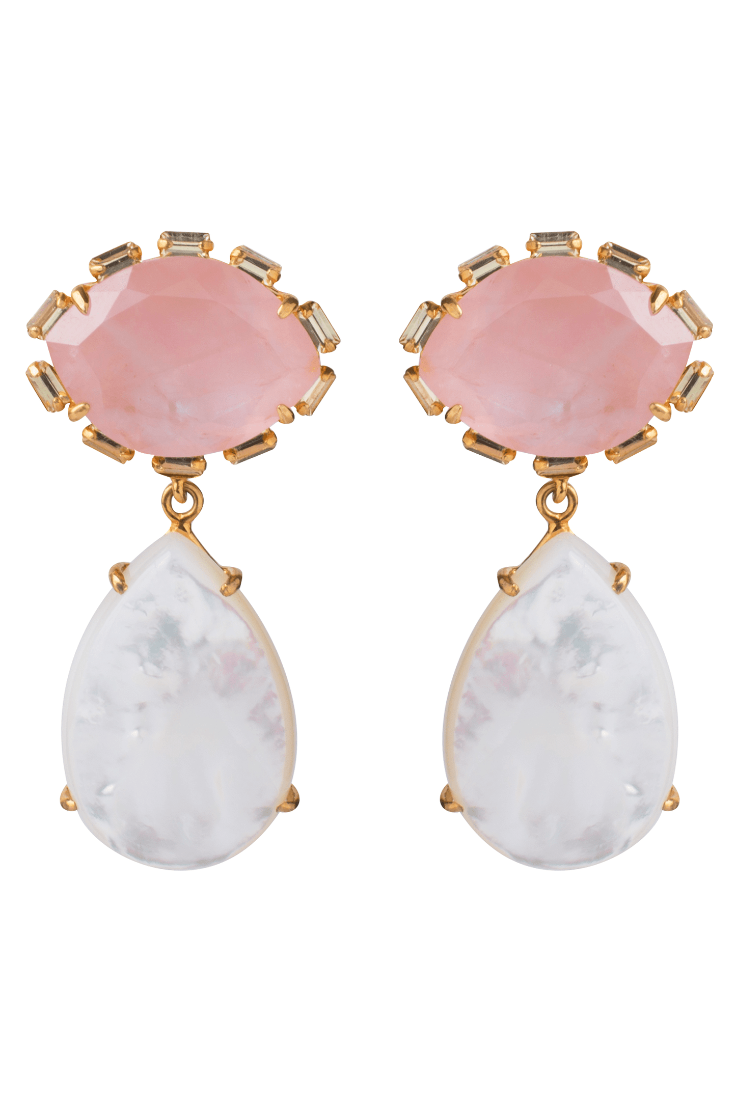 BOUNKIT JEWELRY-Rose Quarz and Mother of Pearl Drop Earrings-GOLD