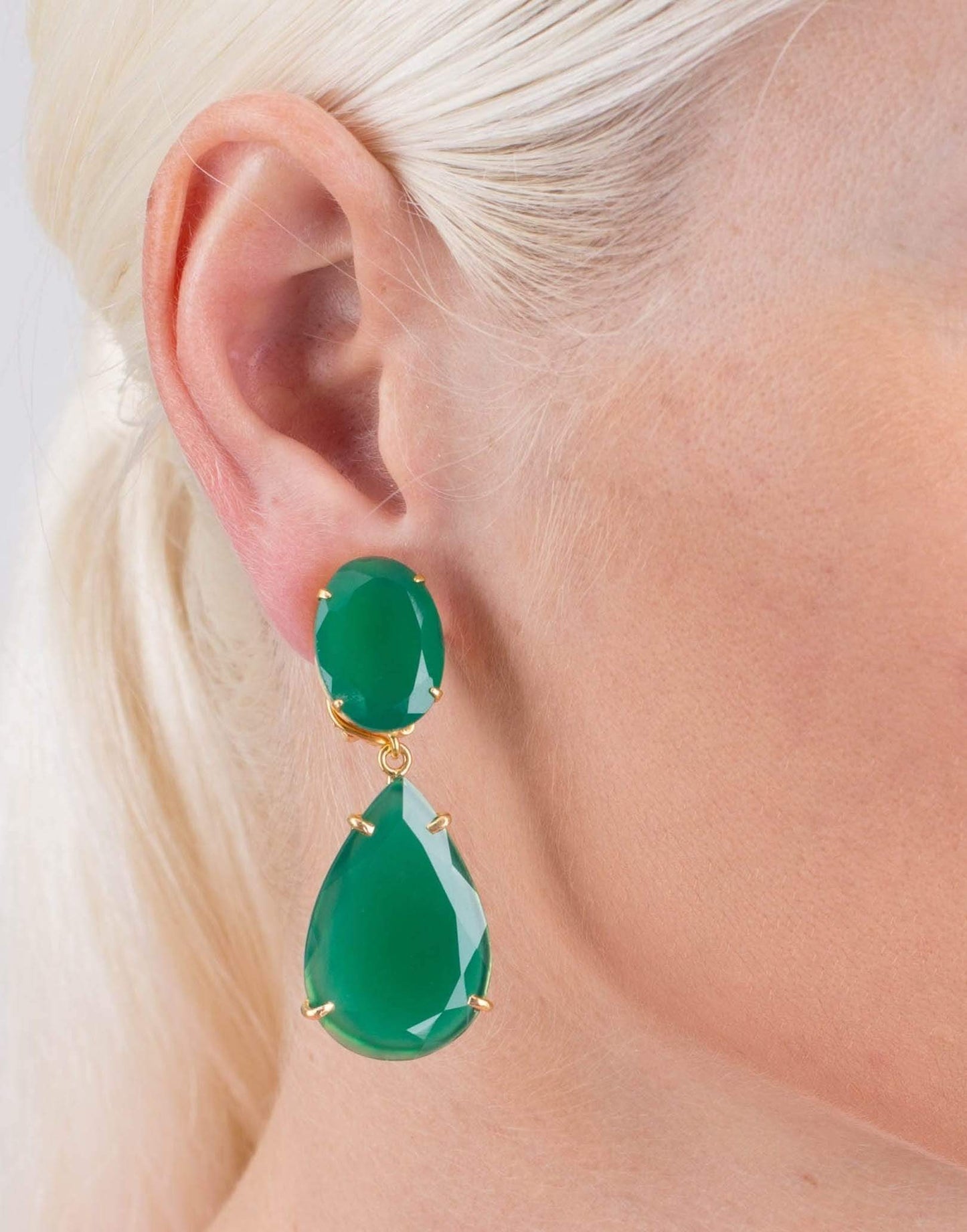 BOUNKIT JEWELRY-Oval And Pear Shape Earrings-GREEN