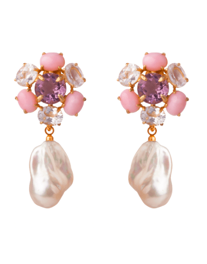BOUNKIT JEWELRY-Pink Opal, Amethyst & Clear Quartz Earrings-PINK/CLR