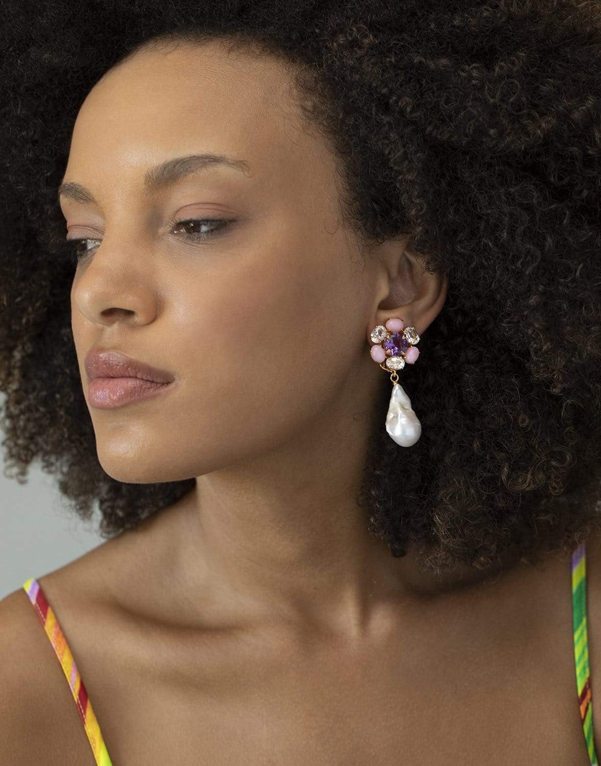 BOUNKIT JEWELRY-Pink Opal, Amethyst & Clear Quartz Earrings-PINK/CLR