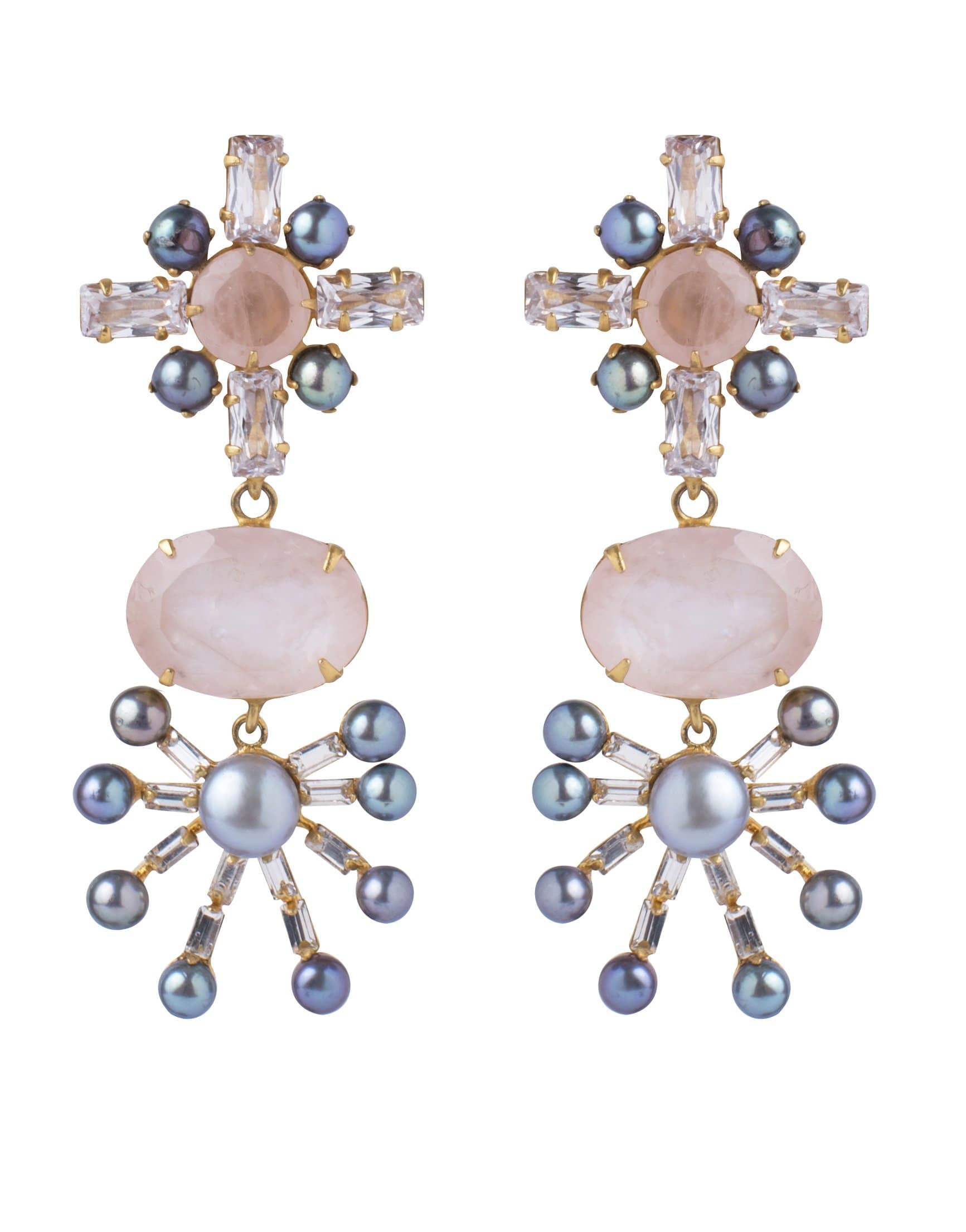 Rose Quartz & Grey Fresh Water Pearls Versatile Earrings JEWELRYBOUTIQUEEARRING BOUNKIT JEWELRY   