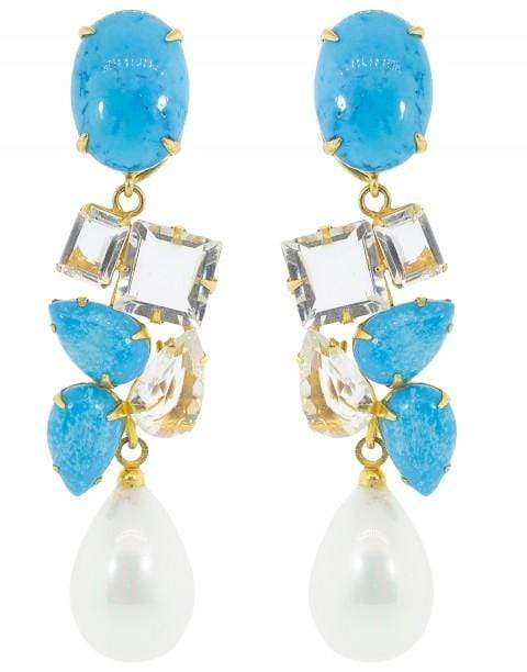 BOUNKIT JEWELRY-Turquoise and Pearl Drop Earring Set-TURQ/LEM