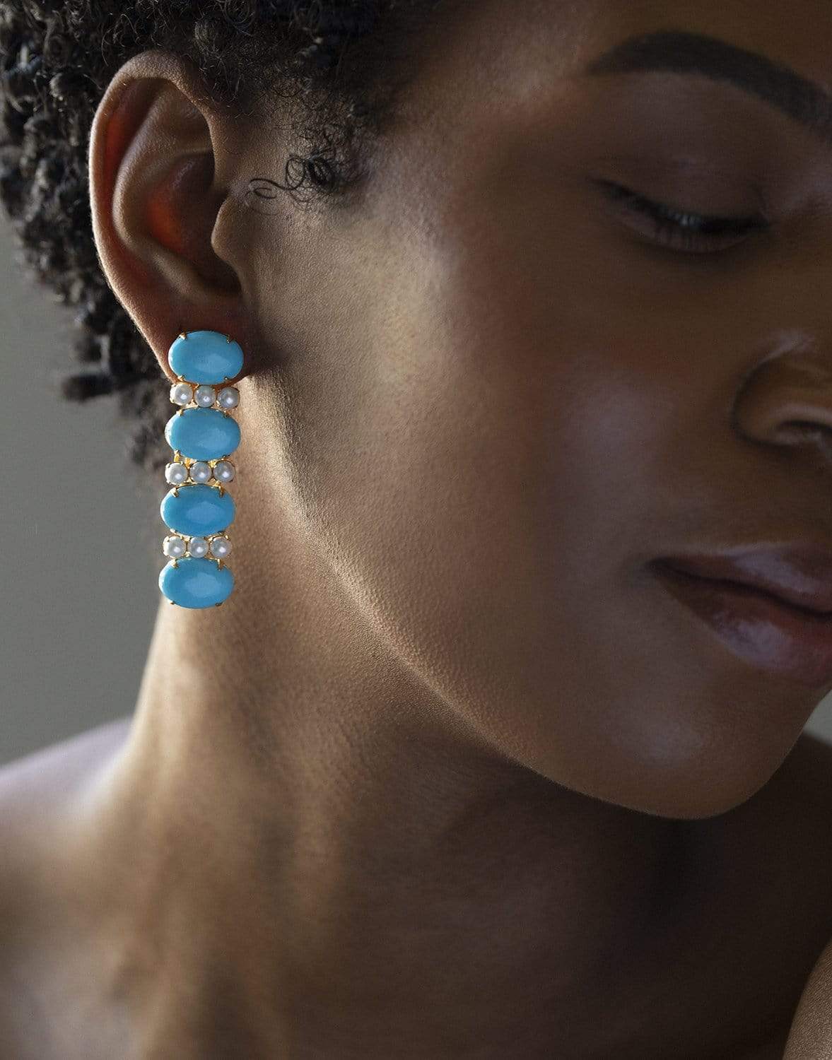 BOUNKIT JEWELRY-Shell Pearl & Turquoise Earrings-TURQ
