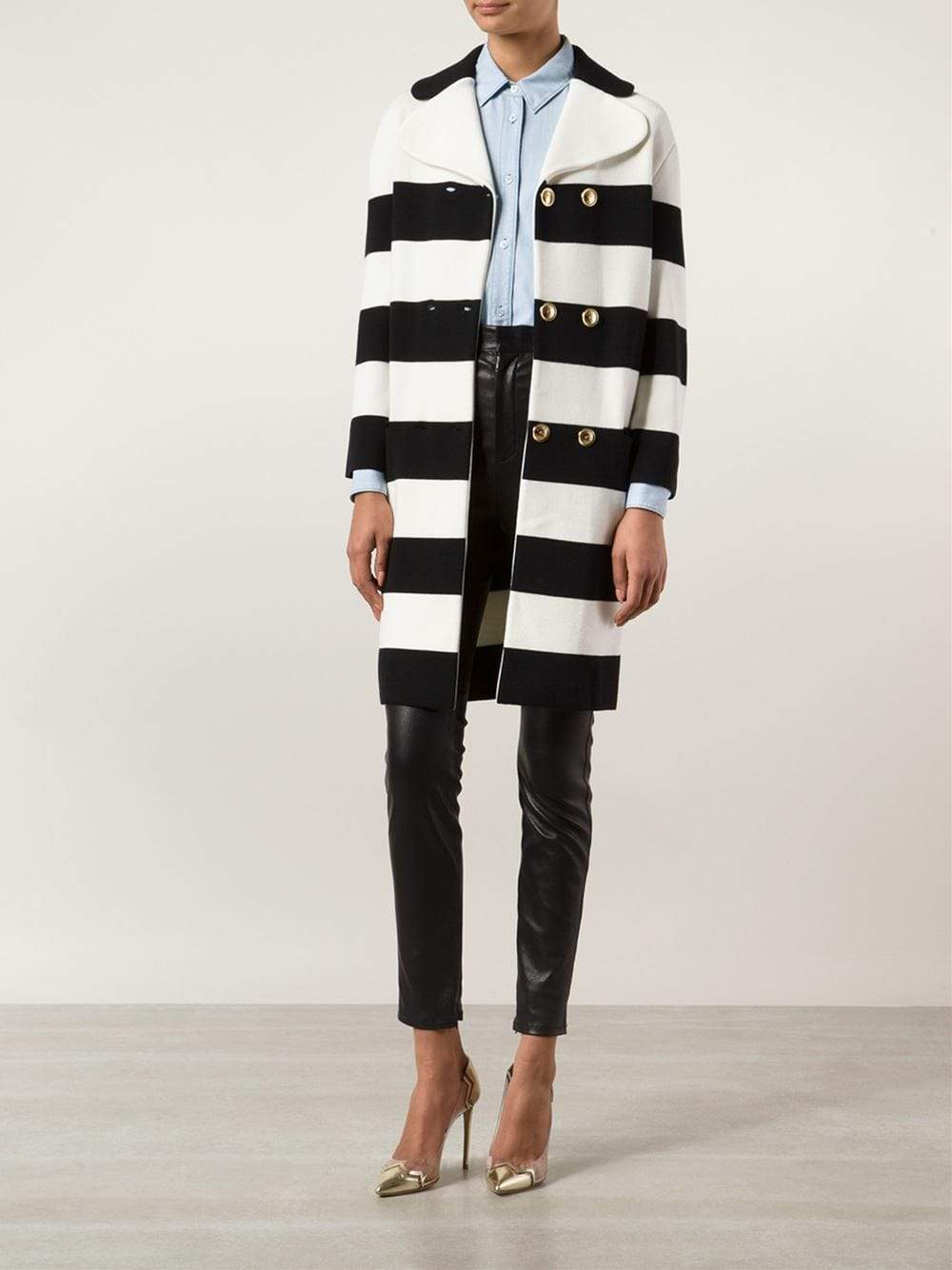BOUTIQUE MOSCHINO-Double Breasted Stripe Coat-