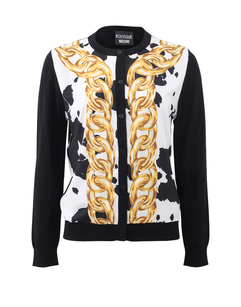 BOUTIQUE MOSCHINO-Printed Silk Front Cardigan-