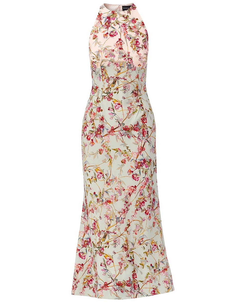 BRANDON MAXWELL-Floral Bi-Print Halter Dress-