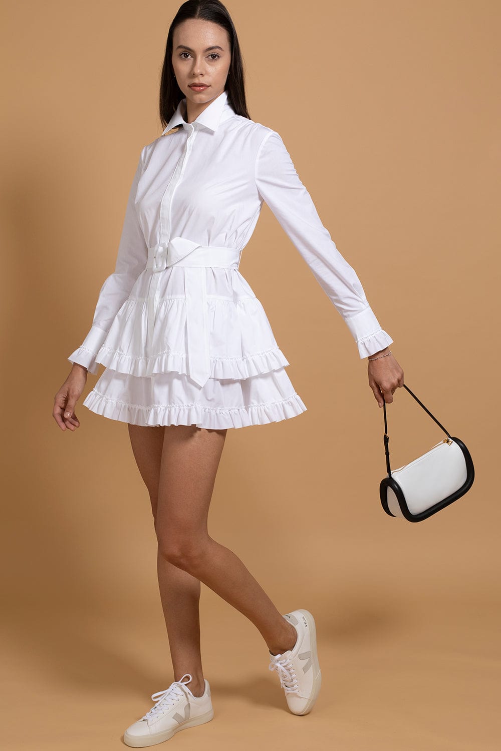 Mini Shirt Dress With Ruffle Hem CLOTHINGDRESSCASUAL BRANDON MAXWELL   