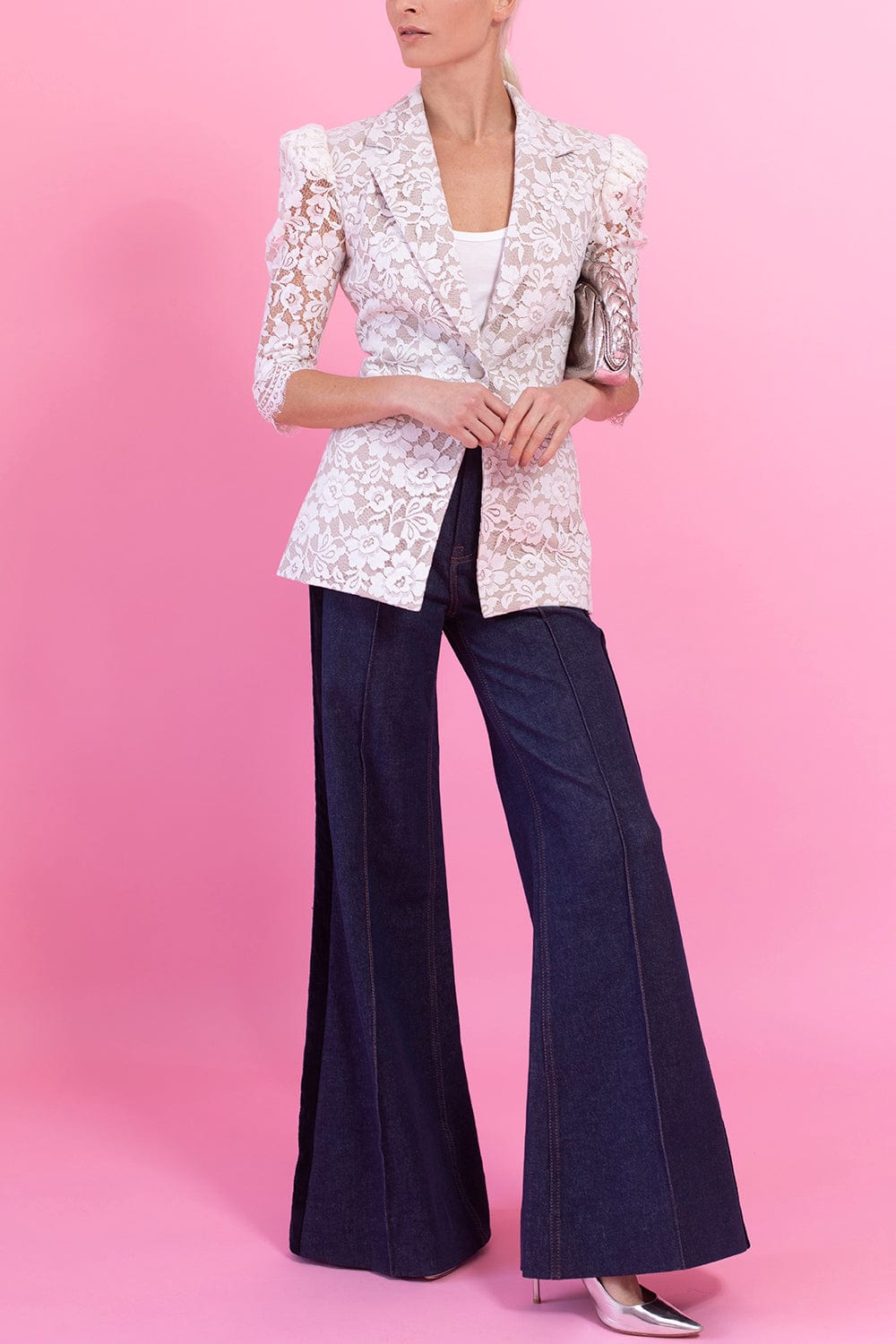 Puff Sleeve Single Breasted Lace Jacket CLOTHINGJACKETBLAZERS BRANDON MAXWELL   