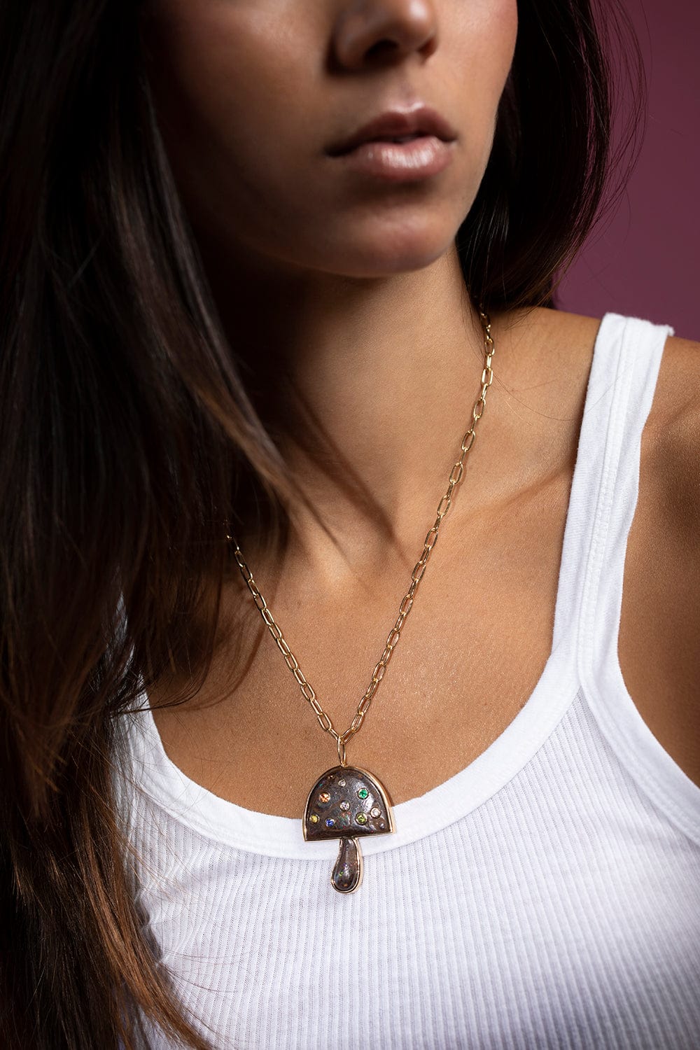 BRENT NEALE-Boulder Opal Magic Mushroom Pendant Necklace-YELLOW GOLD