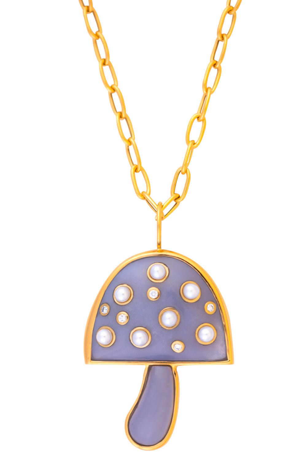 BRENT NEALE-Chalcedony Pearl Mushroom Necklace-YELLOW GOLD