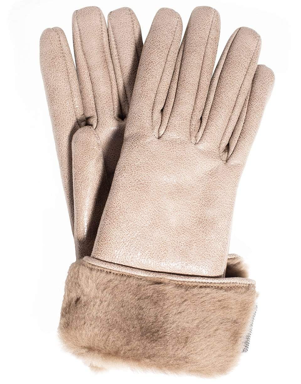 BRUNELLO CUCINELLI-Buffered Leather Shearling Gloves-ELEPHANT