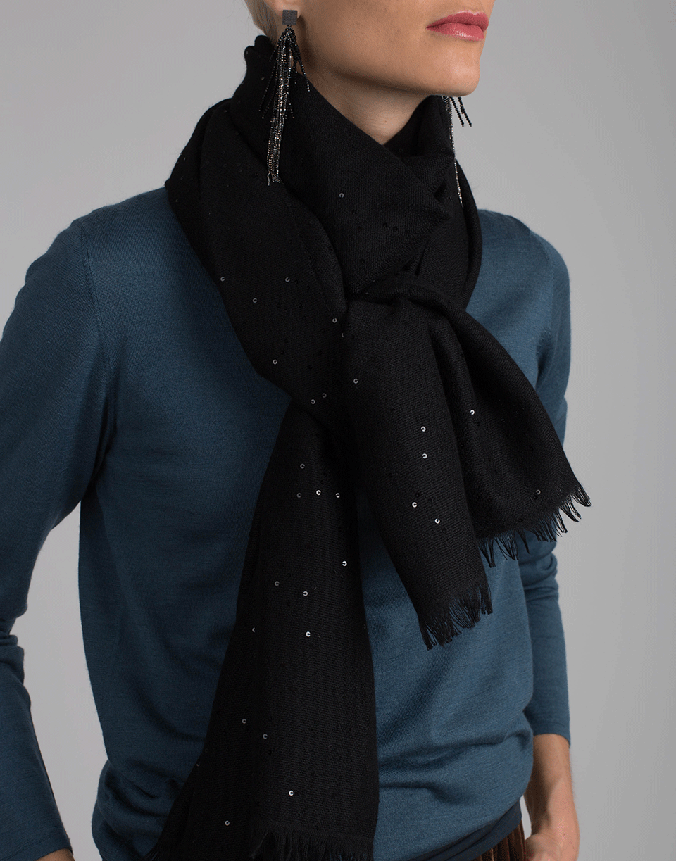 BRUNELLO CUCINELLI-Paillette Scarf-BLACK