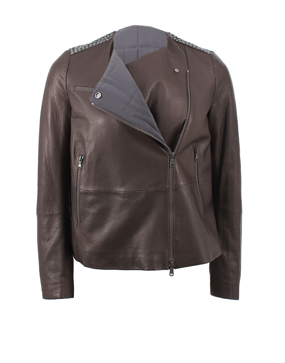 BRUNELLO CUCINELLI-Leather Swarovski Shoulder Jacket-