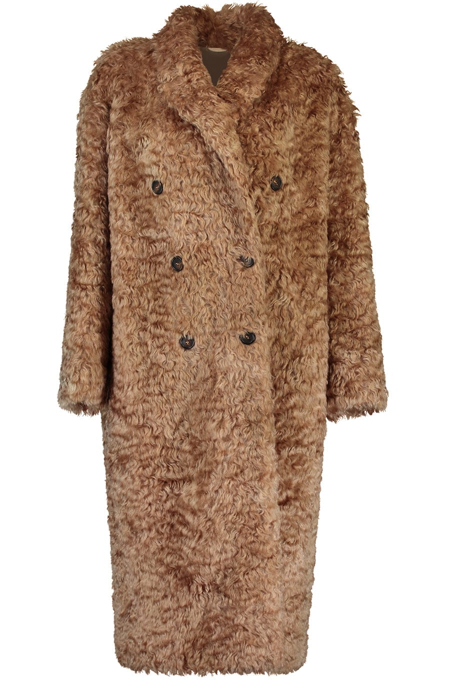 BRUNELLO CUCINELLI-Curly Mohair Double Breasted Coat-CAMEL